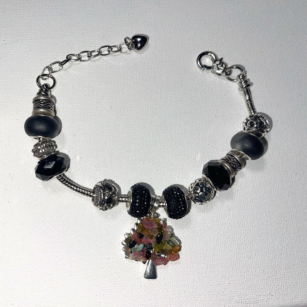 European Pandora Style Bracelet w/Alloy Tree of Life Pendant w/Chakra Stones